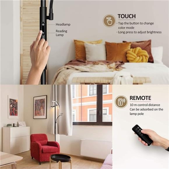 Split Floor Lamp with Reading Light, Modern Bright LED Rotatable Standing Lamp - Picture 3 of 5